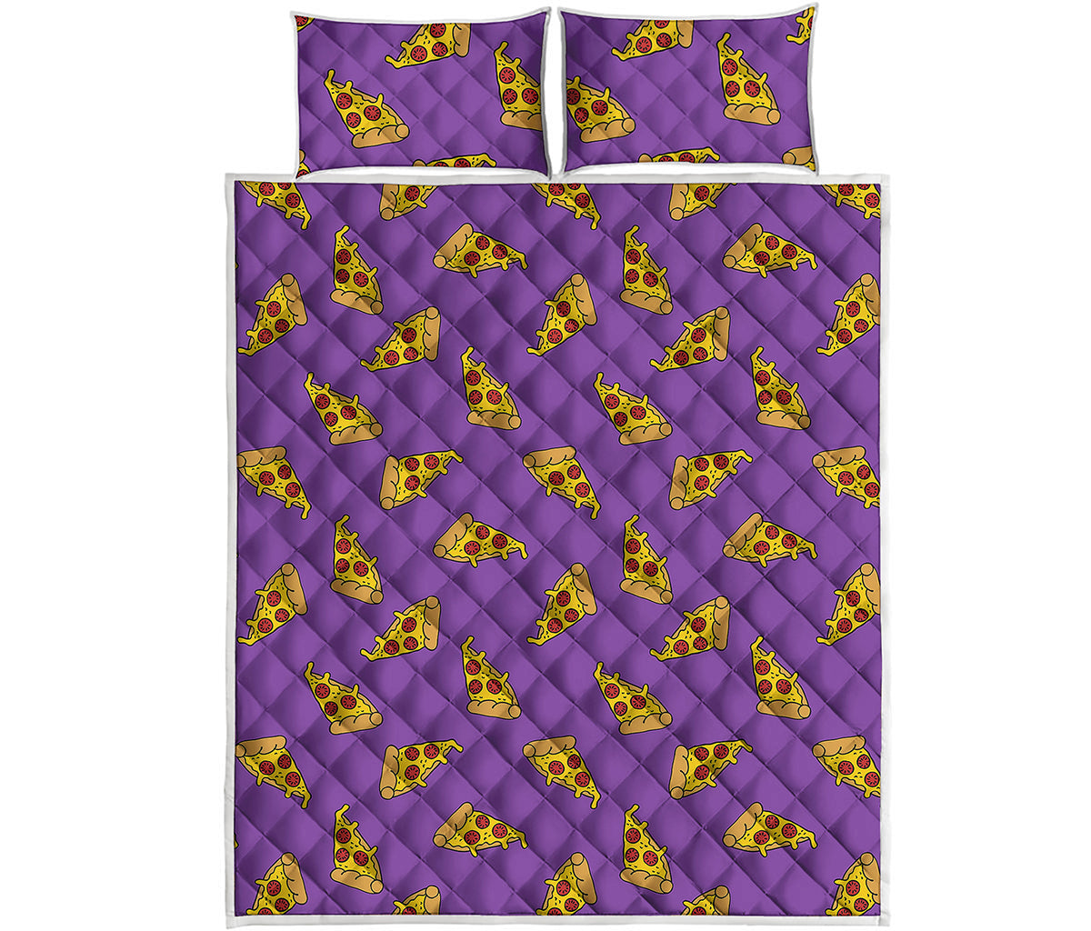 Purple Pizza Pattern Print Quilt Bed Set