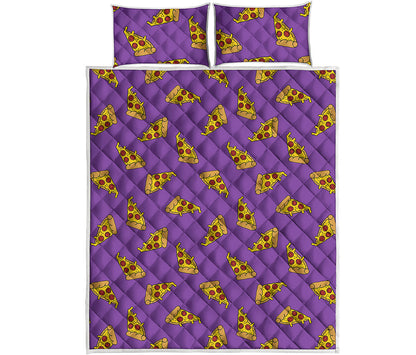 Purple Pizza Pattern Print Quilt Bed Set