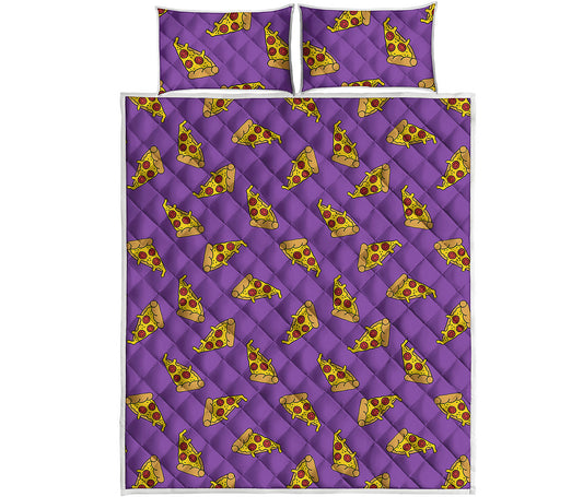 Purple Pizza Pattern Print Quilt Bed Set
