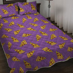 Purple Pizza Pattern Print Quilt Bed Set
