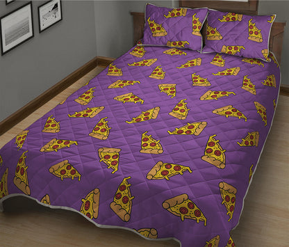 Purple Pizza Pattern Print Quilt Bed Set