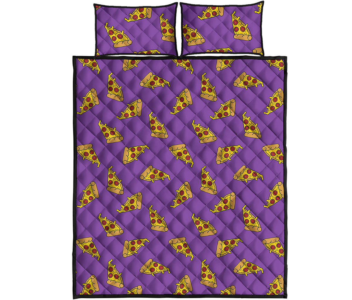 Purple Pizza Pattern Print Quilt Bed Set