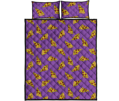 Purple Pizza Pattern Print Quilt Bed Set