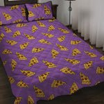 Purple Pizza Pattern Print Quilt Bed Set
