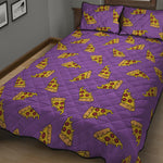 Purple Pizza Pattern Print Quilt Bed Set