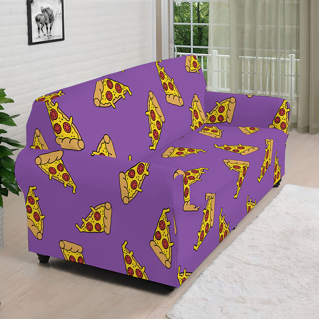 Purple Pizza Pattern Print Sofa Cover