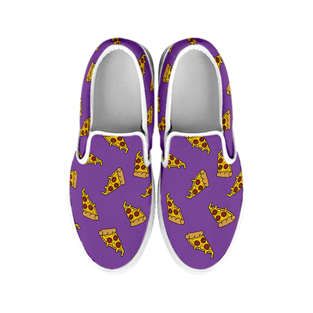 Purple Pizza Pattern Print White Slip On Shoes
