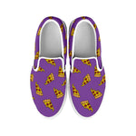 Purple Pizza Pattern Print White Slip On Shoes