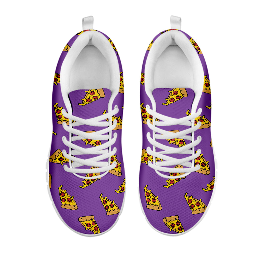 Purple Pizza Pattern Print White Sneakers