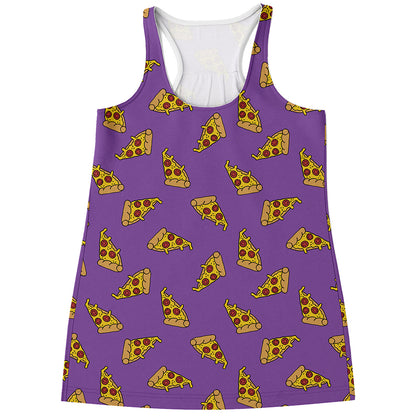 Purple Pizza Pattern Print Women's Racerback Tank Top