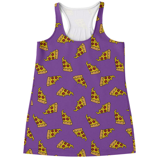 Purple Pizza Pattern Print Women's Racerback Tank Top
