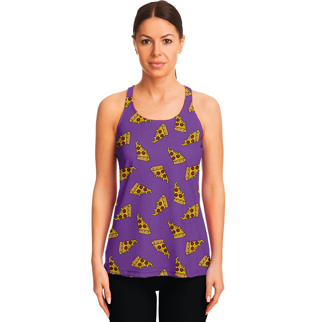 Purple Pizza Pattern Print Women's Racerback Tank Top