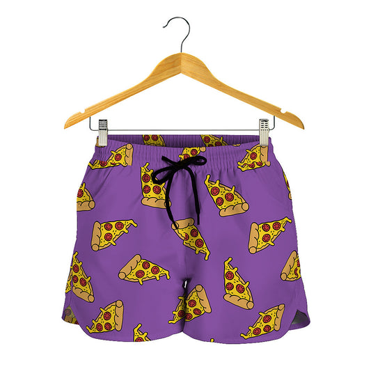 Purple Pizza Pattern Print Women's Shorts
