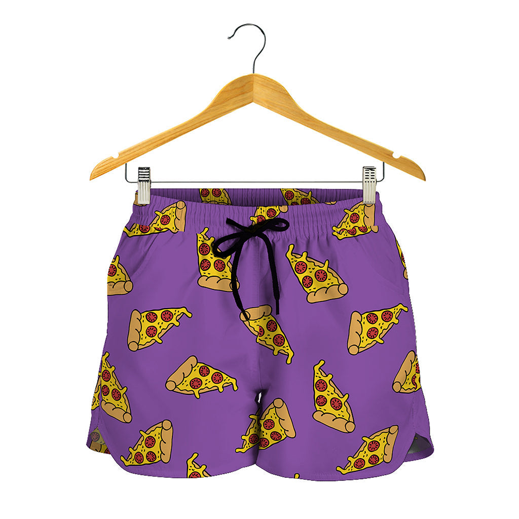 Purple Pizza Pattern Print Women's Shorts