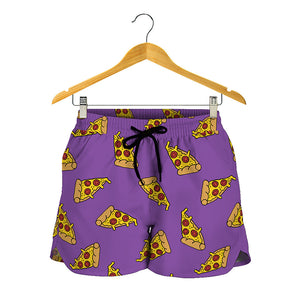 Purple Pizza Pattern Print Women's Shorts