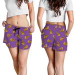 Purple Pizza Pattern Print Women's Shorts