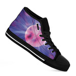 Purple Plasma Ball Print Black High Top Shoes