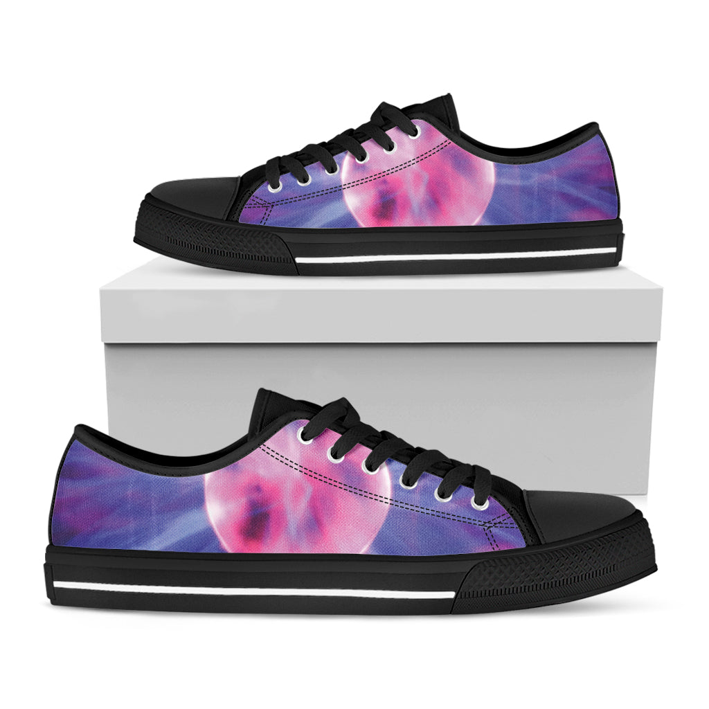Purple Plasma Ball Print Black Low Top Shoes