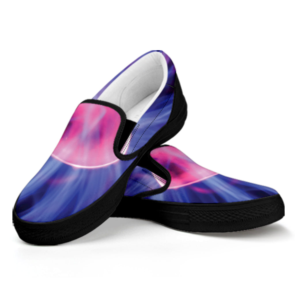 Purple Plasma Ball Print Black Slip On Shoes