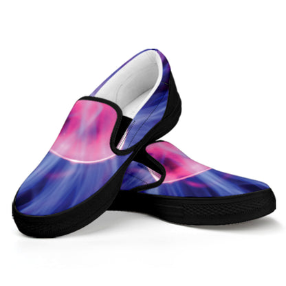 Purple Plasma Ball Print Black Slip On Shoes