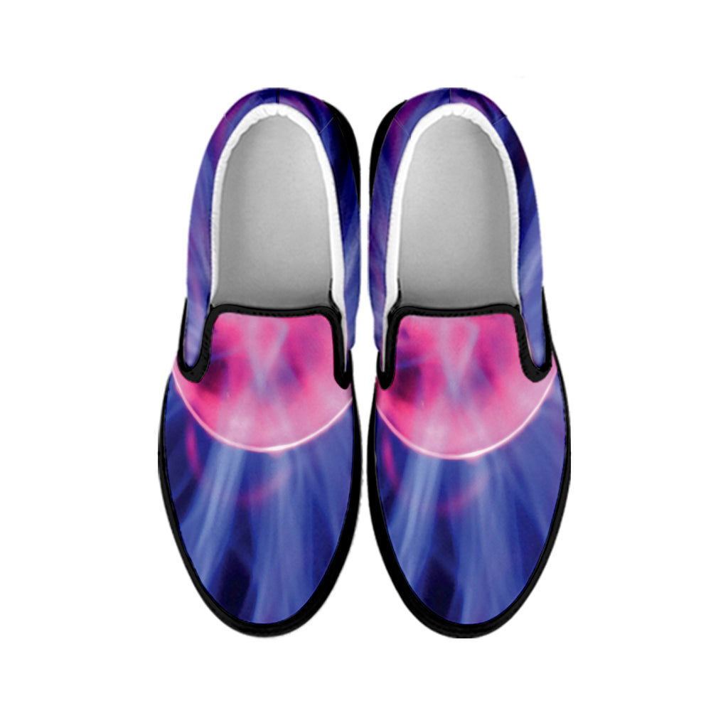 Purple Plasma Ball Print Black Slip On Shoes