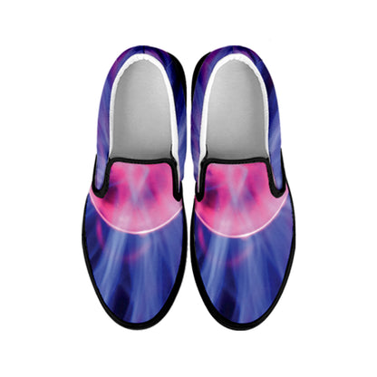 Purple Plasma Ball Print Black Slip On Shoes