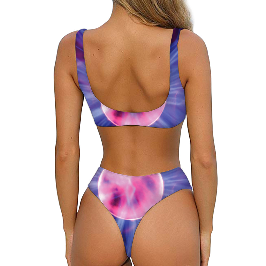 Purple Plasma Ball Print Front Bow Tie Bikini