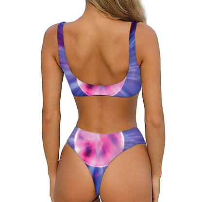 Purple Plasma Ball Print Front Bow Tie Bikini