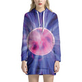 Purple Plasma Ball Print Pullover Hoodie Dress