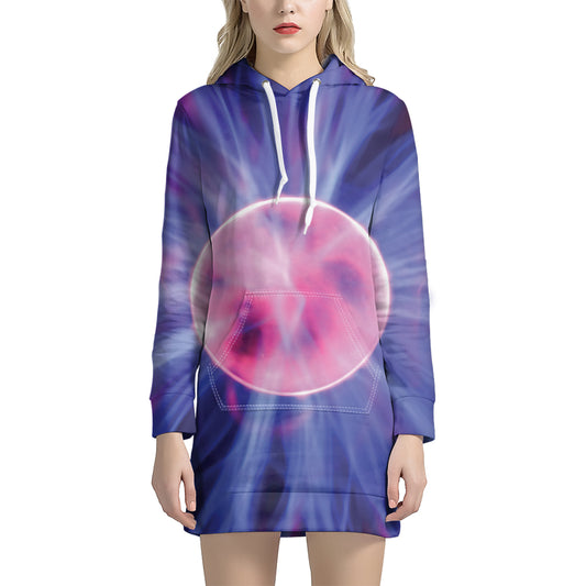 Purple Plasma Ball Print Hoodie Dress