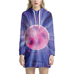 Purple Plasma Ball Print Hoodie Dress