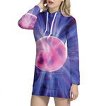 Purple Plasma Ball Print Hoodie Dress