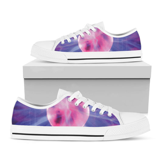 Purple Plasma Ball Print White Low Top Shoes