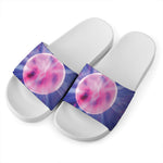 Purple Plasma Ball Print White Slide Sandals