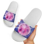 Purple Plasma Ball Print White Slide Sandals