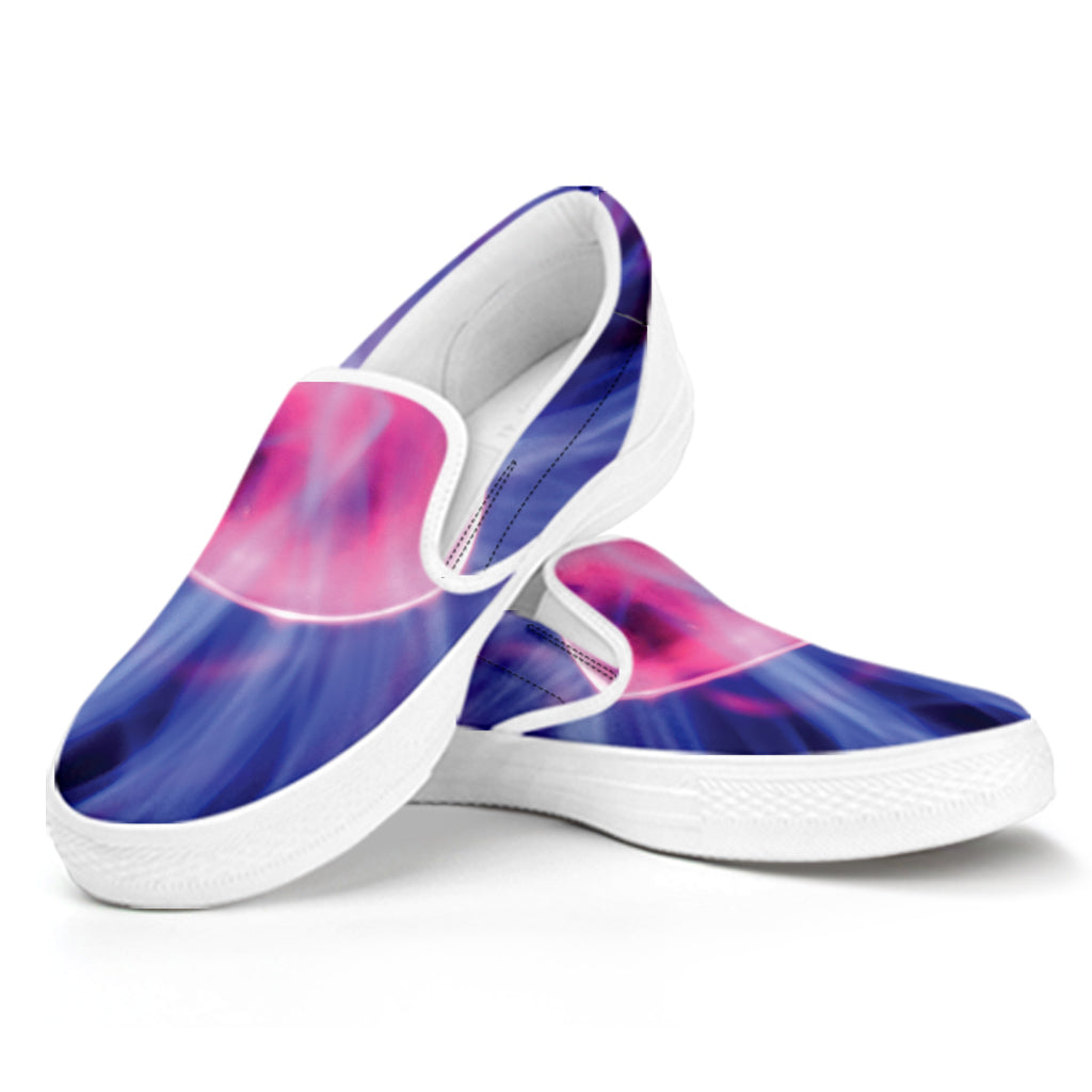 Purple Plasma Ball Print White Slip On Shoes