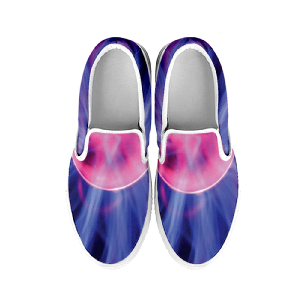 Purple Plasma Ball Print White Slip On Shoes