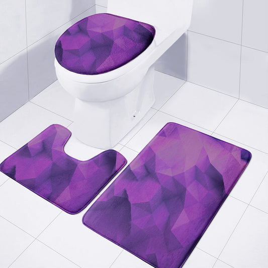 Purple Polygonal Geometric Print 3 Piece Bath Mat Set