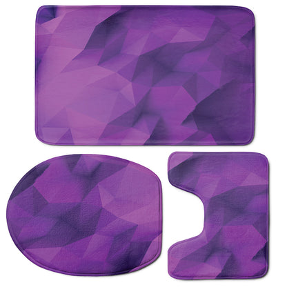 Purple Polygonal Geometric Print 3 Piece Bath Mat Set