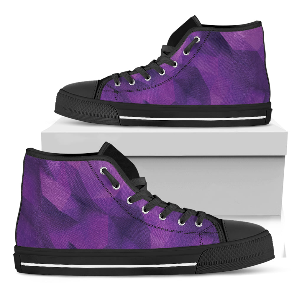 Purple Polygonal Geometric Print Black High Top Shoes