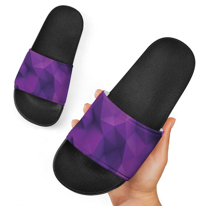 Purple Polygonal Geometric Print Black Slide Sandals