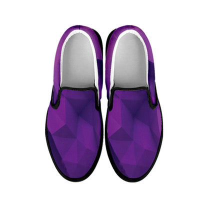 Purple Polygonal Geometric Print Black Slip On Shoes
