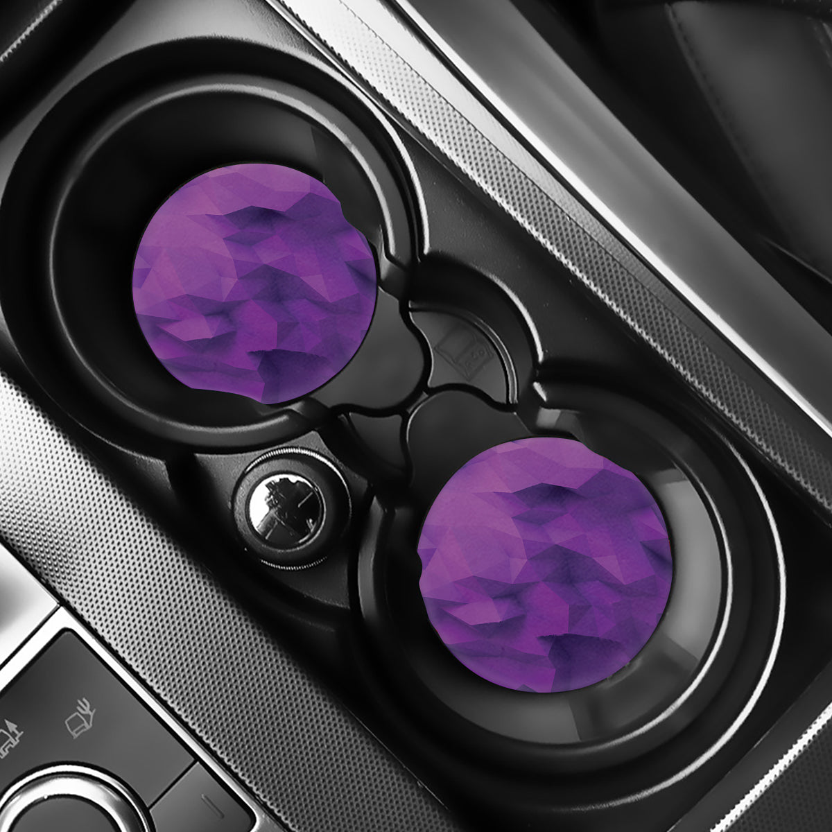 Purple Polygonal Geometric Print Car Coasters