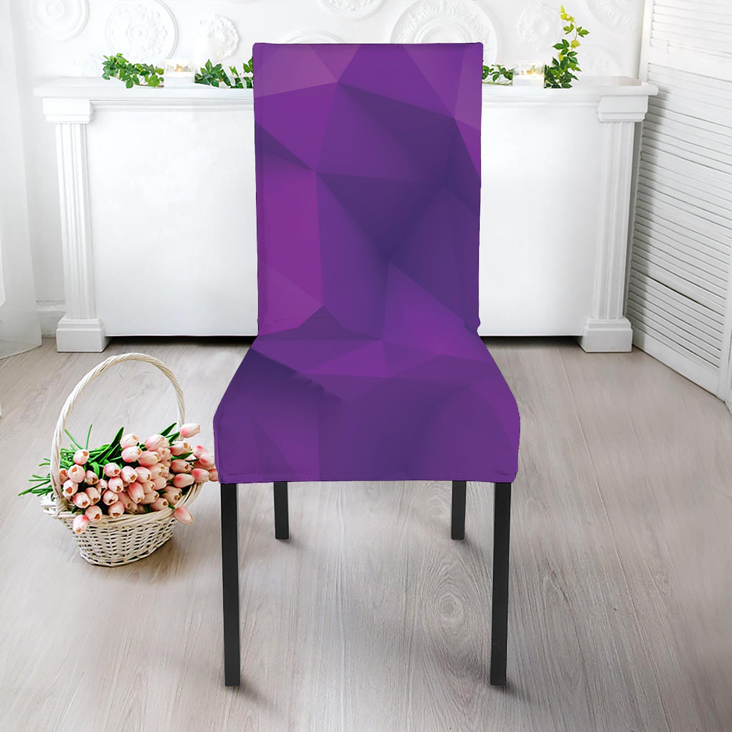 Purple Polygonal Geometric Print Dining Chair Slipcover
