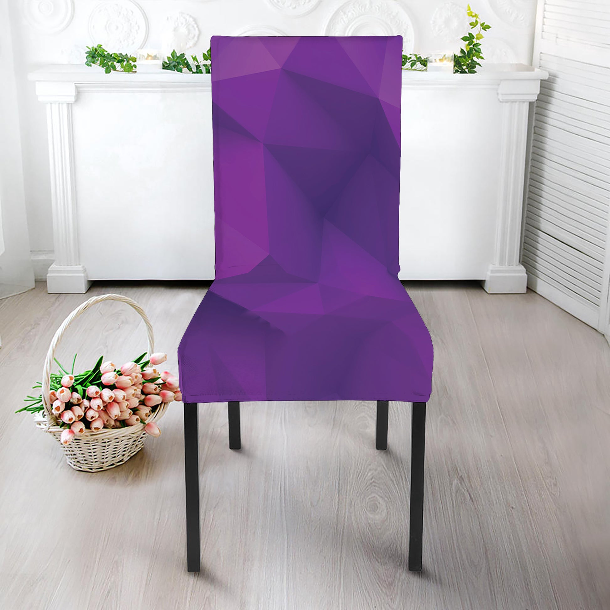 Purple Polygonal Geometric Print Dining Chair Slipcover