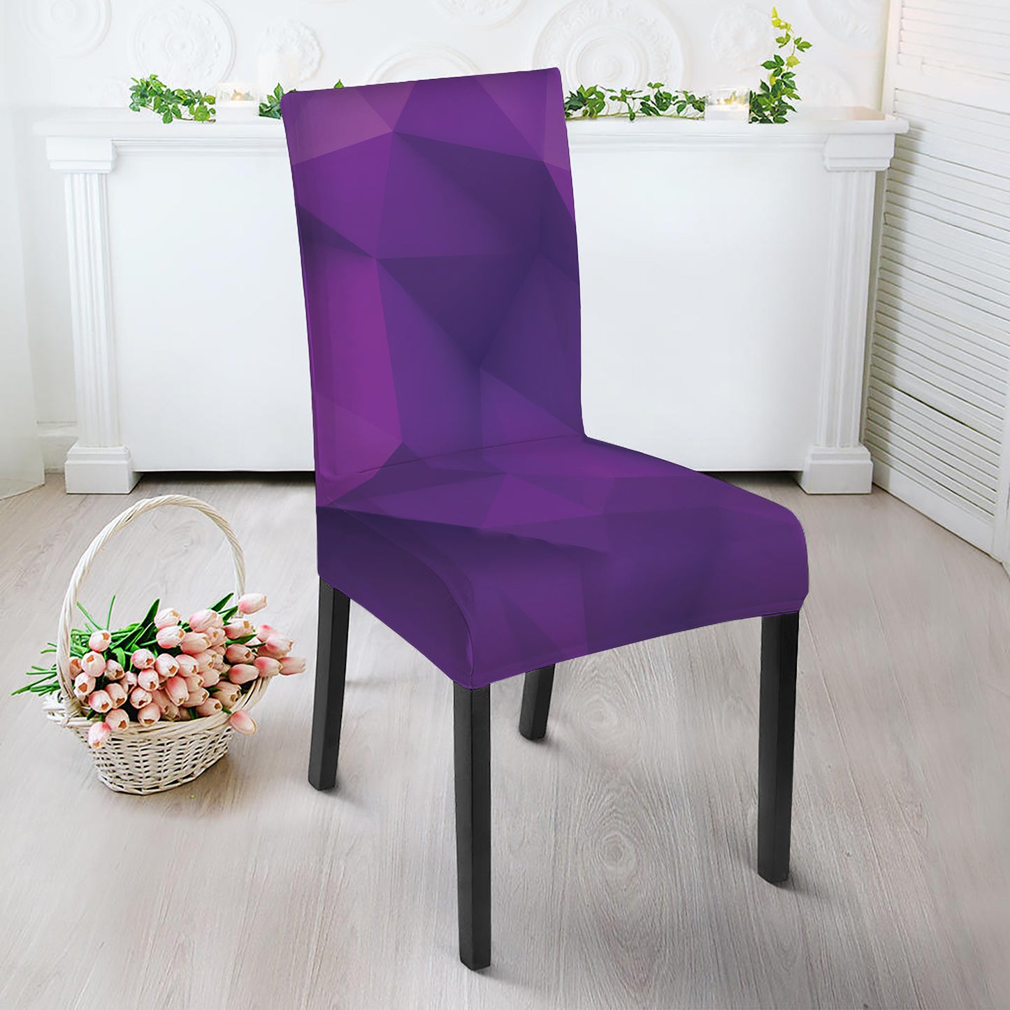 Purple Polygonal Geometric Print Dining Chair Slipcover
