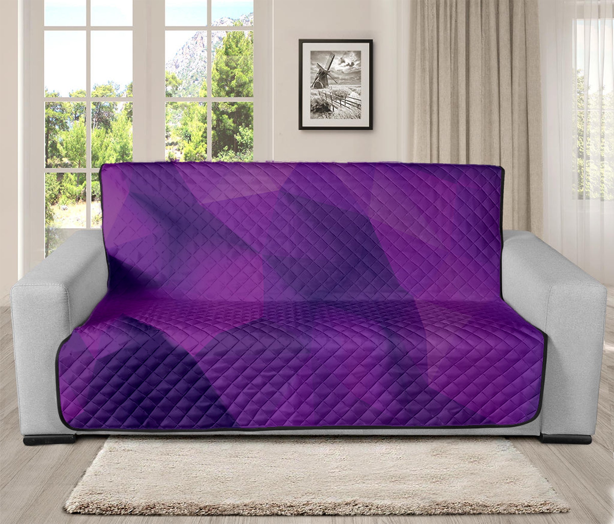 Purple Polygonal Geometric Print Futon Protector