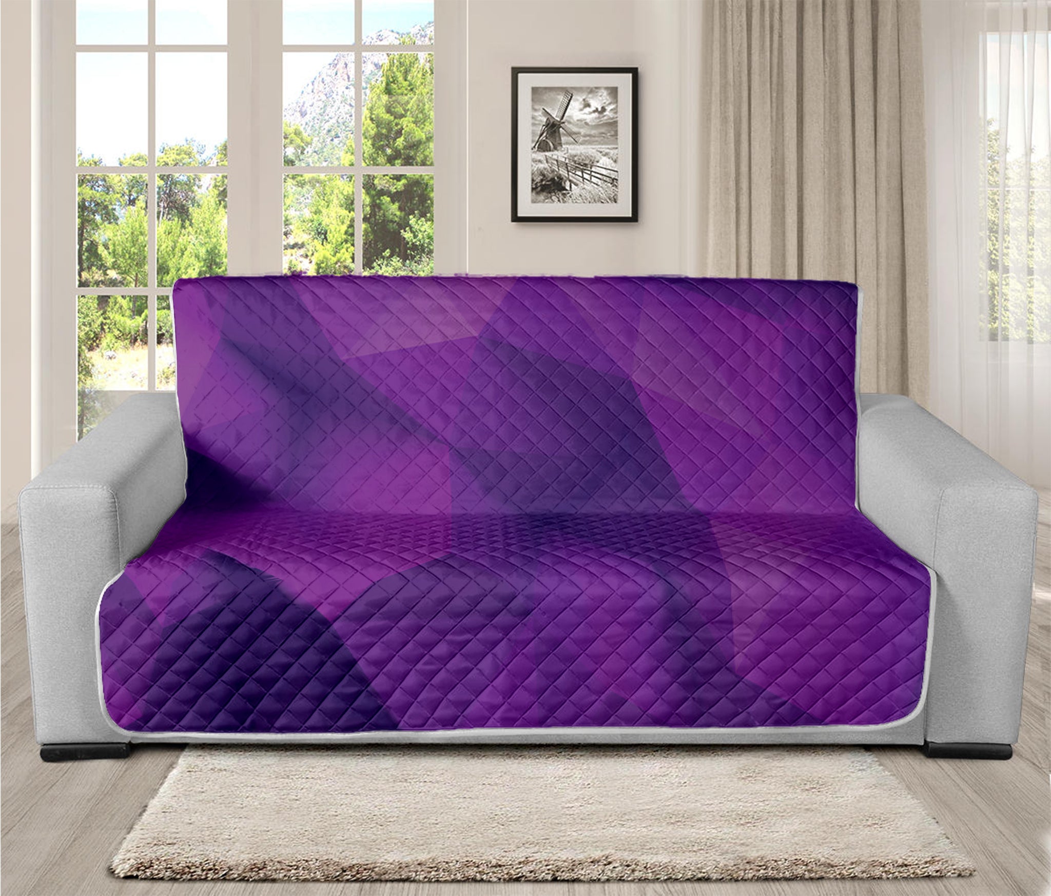 Purple Polygonal Geometric Print Futon Protector