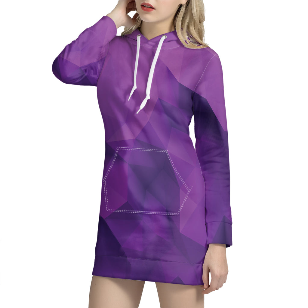 Purple Polygonal Geometric Print Hoodie Dress