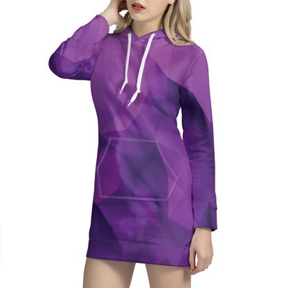 Purple Polygonal Geometric Print Hoodie Dress